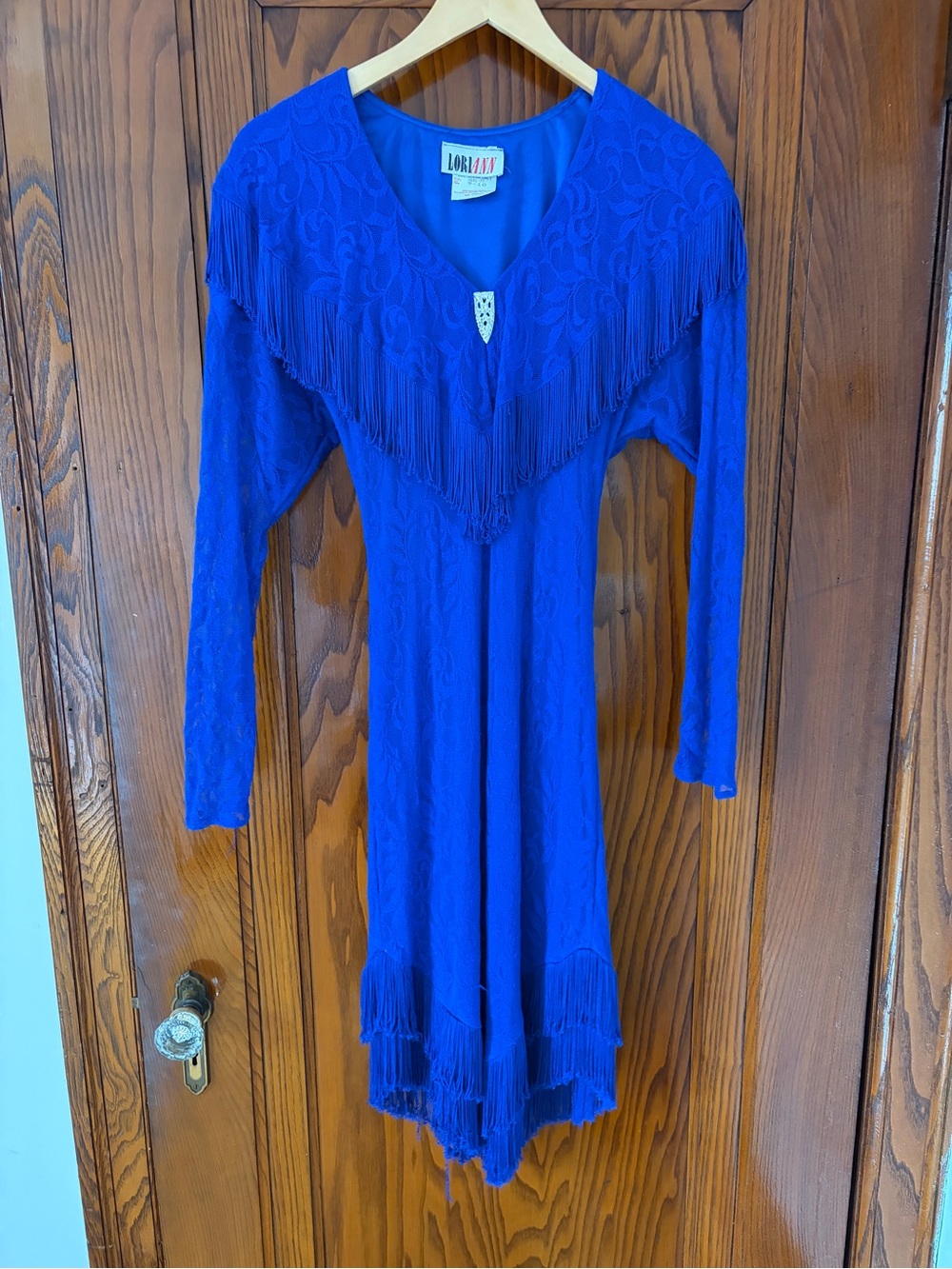 Vintage Royal Blue Fringe Long Sleeve Dress